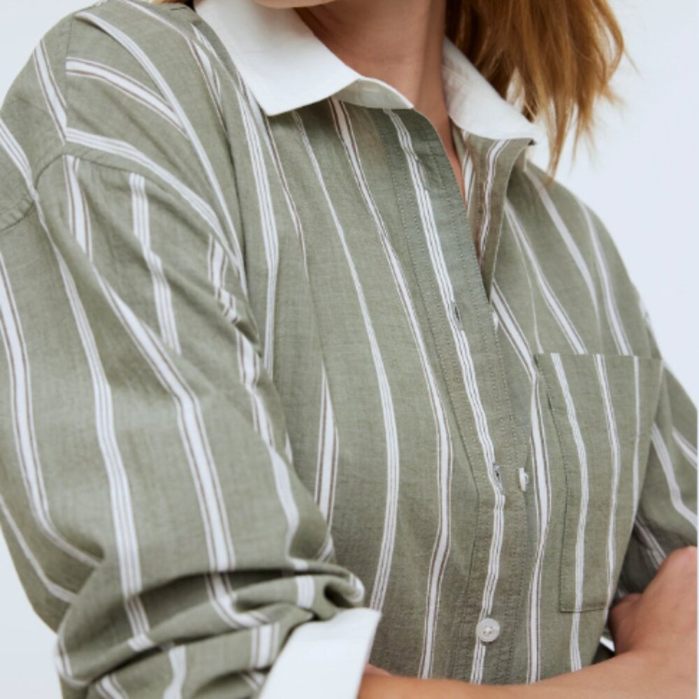 Madewell Olive Green Striped Button Down Shirt - Picture 5 of 13